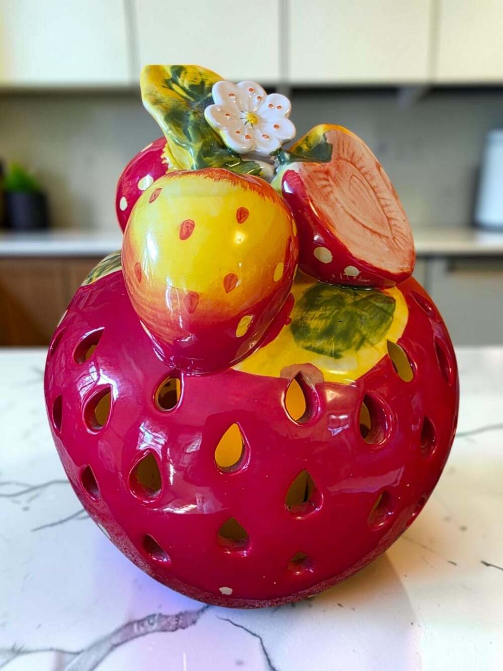 Ceramic Strawberry Light: Battery Operated Table Centerpiece - ,